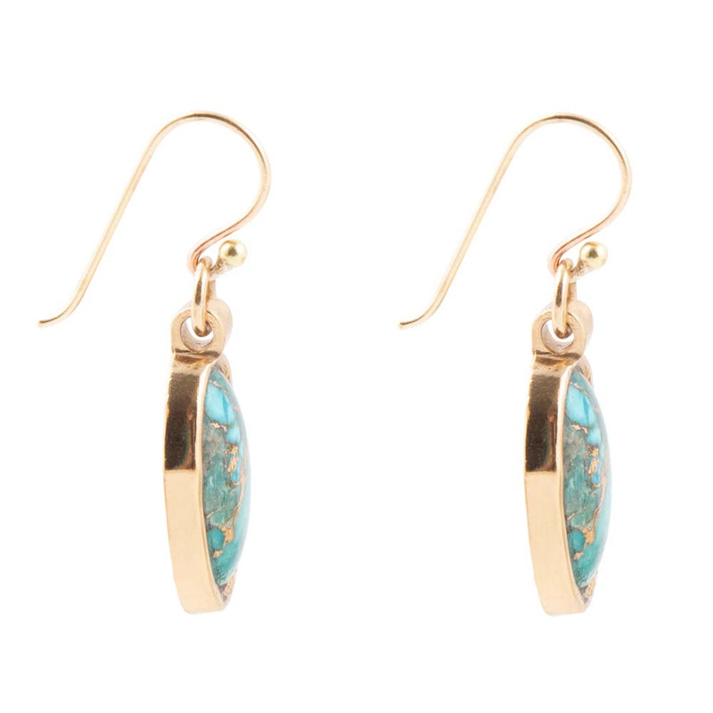 Oval Blue Turquoise Matrix Golden Drop Earrings - Barse Jewelry