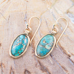 Oval Blue Turquoise Matrix Golden Drop Earrings - Barse Jewelry