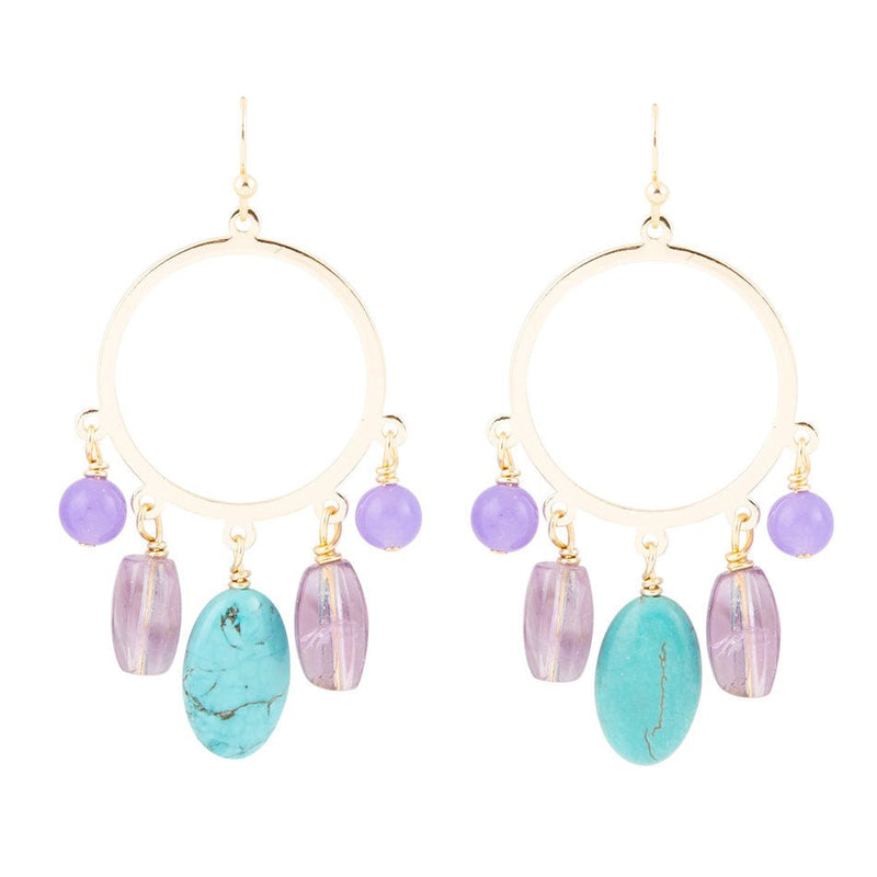 Periwinkle Amethyst and Blue Magnesite Golden Chandelier Earrings - Barse Jewelry