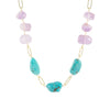 Periwinkle Amethyst and Blue Turquoise Long Golden Necklace - Barse Jewelry