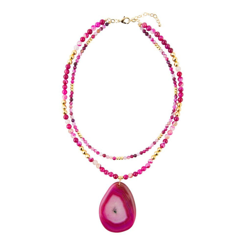 Pink Agate Golden Pendant Necklace - Barse Jewelry