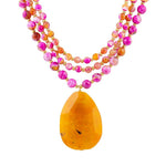 Pink Agate Starburst Orange Agate Pendant Golden Necklace - Barse Jewelry