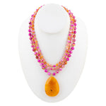 Pink Agate Starburst Orange Agate Pendant Golden Necklace - Barse Jewelry