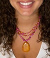 Pink Agate Starburst Orange Agate Pendant Golden Necklace - Barse Jewelry