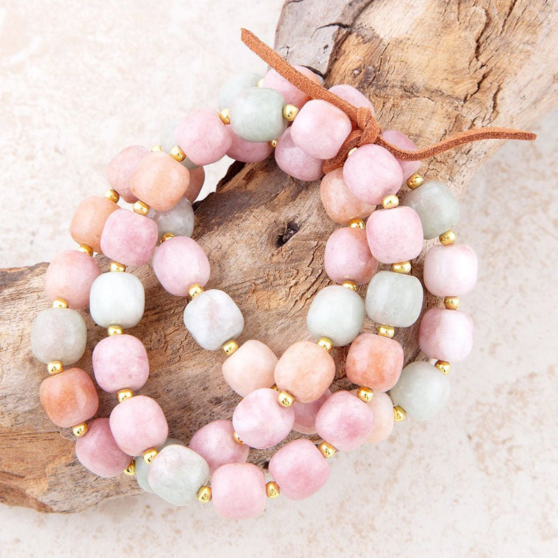 Pink and Green Patel Jade Triple Bracelet Set - Barse Jewelry