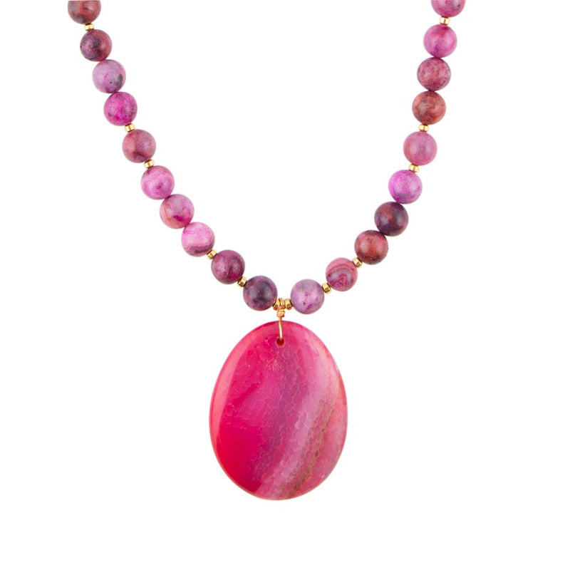 Pink Magenta Dreams Agate Slab Pendant Necklace - Barse Jewelry