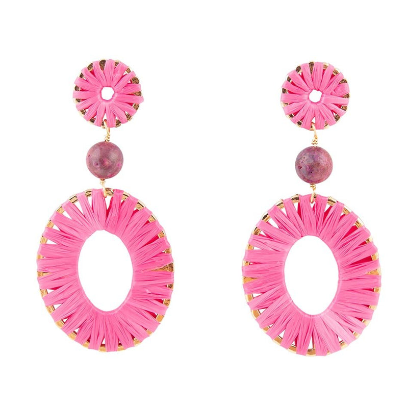 Pink Magenta Dreams Round Golden Earrings - Barse Jewelry