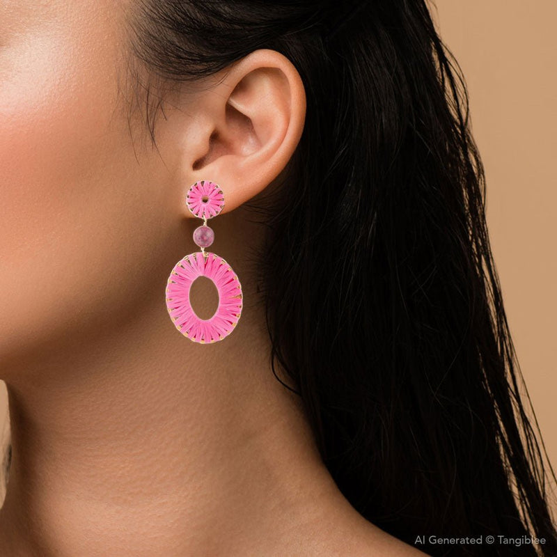 Pink Magenta Dreams Round Golden Earrings - Barse Jewelry