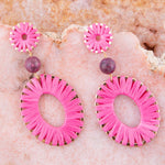 Pink Magenta Dreams Round Golden Earrings - Barse Jewelry