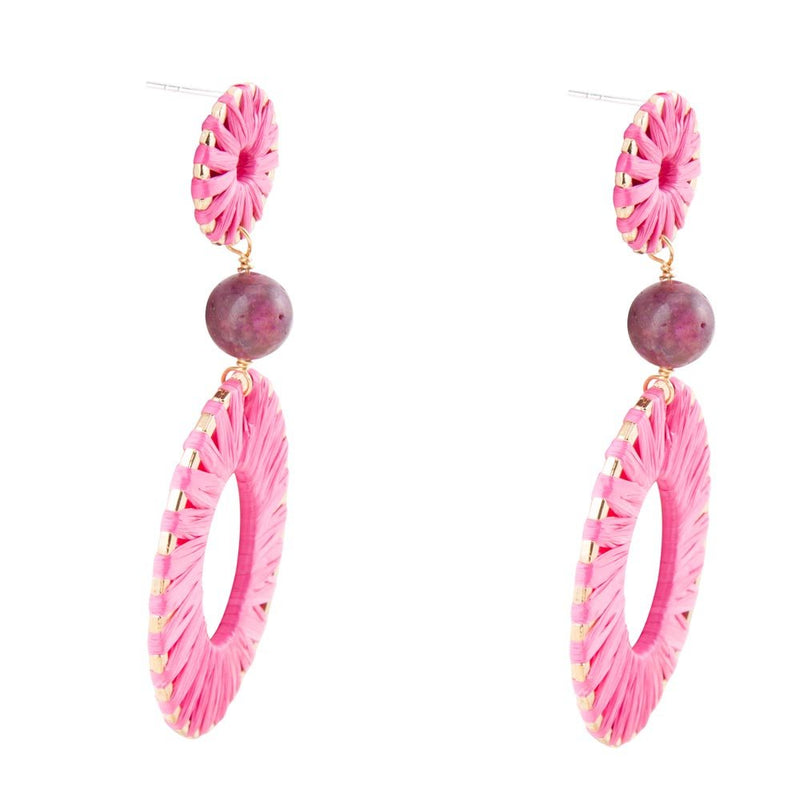 Pink Magenta Dreams Round Golden Earrings - Barse Jewelry