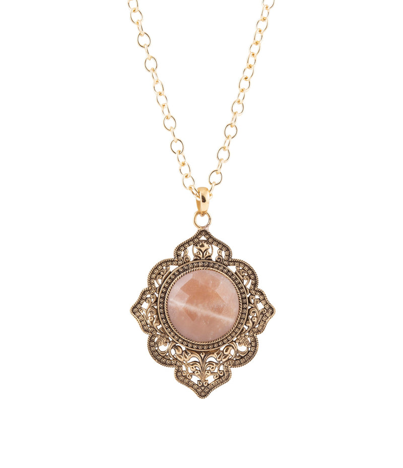 Pink Moonstone Golden Pendant Necklace - Barse Jewelry