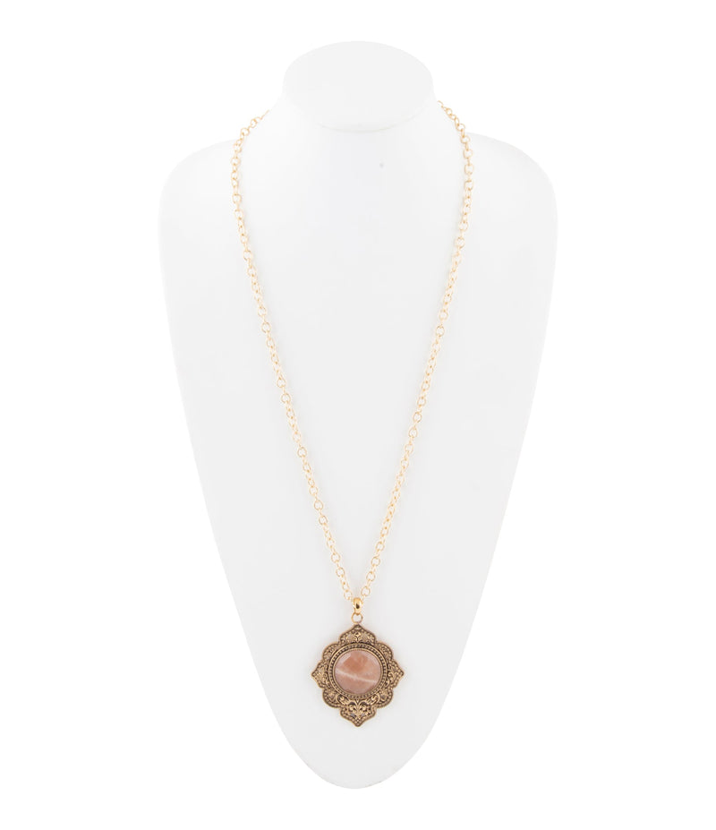 Pink Moonstone Golden Pendant Necklace - Barse Jewelry