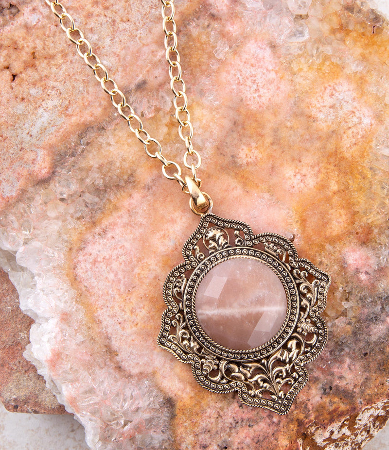 Pink Moonstone Golden Pendant Necklace - Barse Jewelry