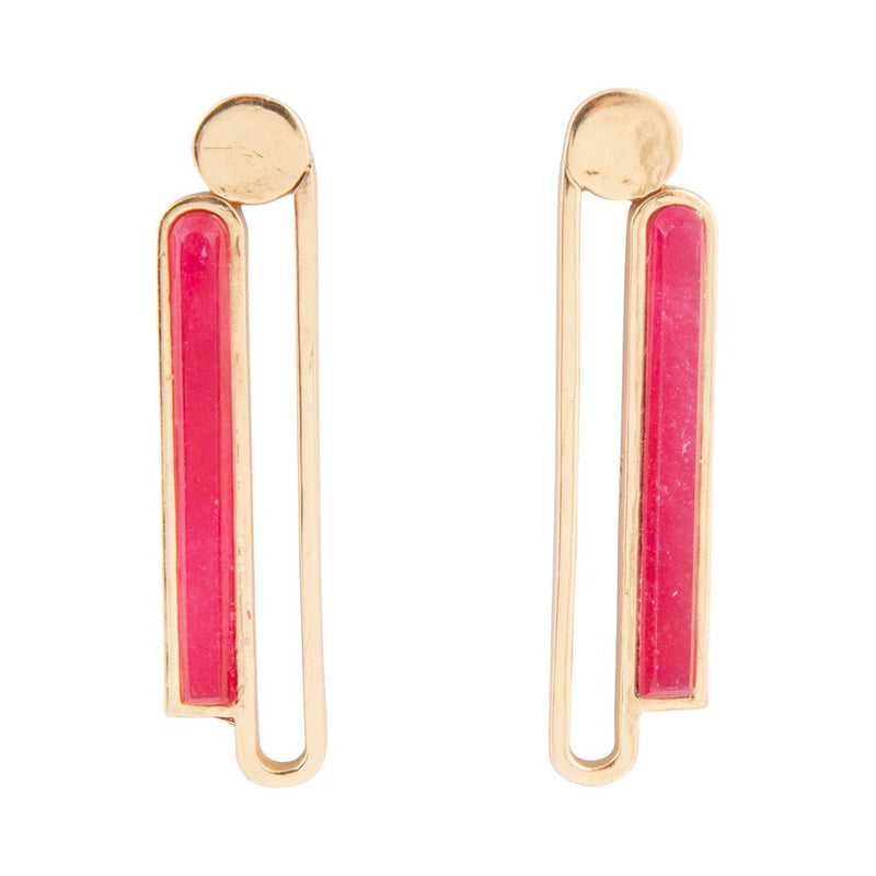 Pink Raspberry Quartz Elongated Golden Post Earrings - Barse Jewelry