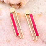 Pink Raspberry Quartz Elongated Golden Post Earrings - Barse Jewelry