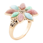 Pink Rhodonite, Amazonite and Varacite Petals Golden Statement Ring - Barse Jewelry