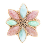 Pink Rhodonite, Amazonite and Varacite Petals Golden Statement Ring - Barse Jewelry