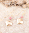 Pink Rhodonite and Golden Bronze Heart Charm Earrings - Barse Jewelry