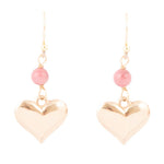 Pink Rhodonite and Golden Bronze Heart Charm Earrings - Barse Jewelry