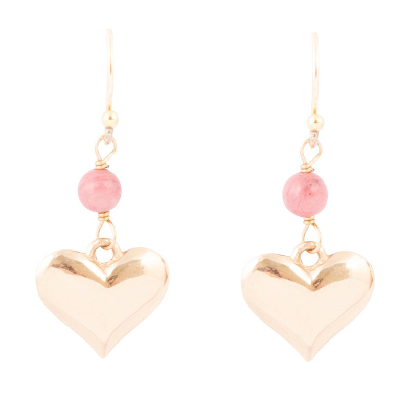 Pink Rhodonite and Golden Bronze Heart Charm Earrings - Barse Jewelry