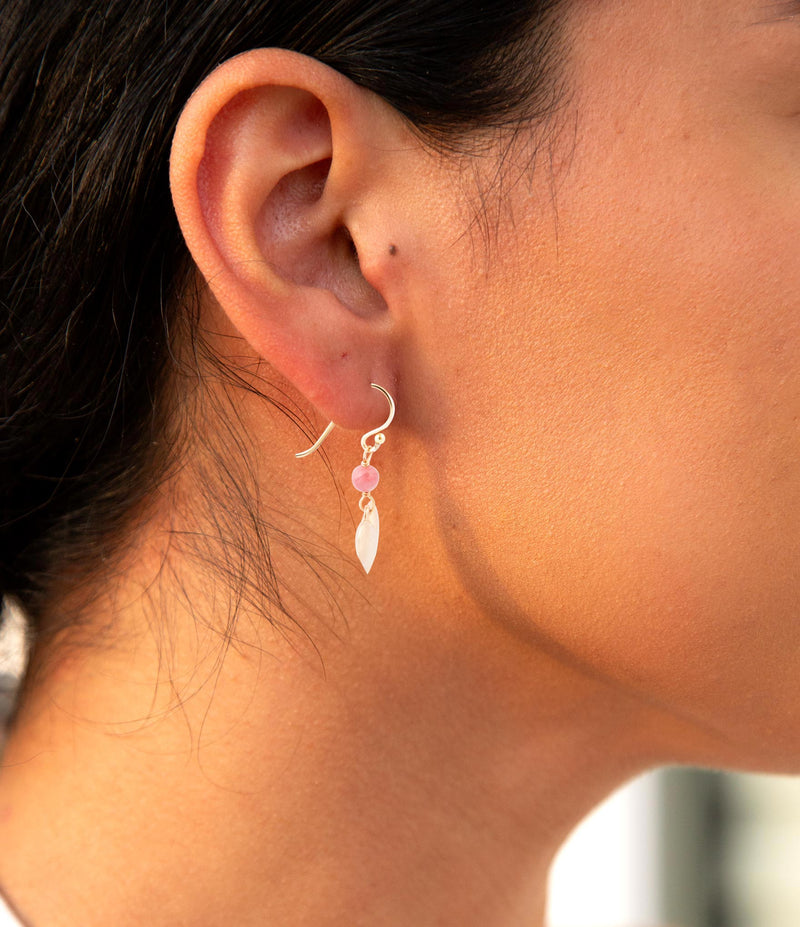 Pink Rhodonite and Golden Bronze Heart Charm Earrings - Barse Jewelry