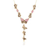 Pink Rhodonite and White Pearl Golden Butterflies Y Necklace - Barse Jewelry