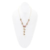 Pink Rhodonite and White Pearl Golden Butterflies Y Necklace - Barse Jewelry