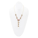 Pink Rhodonite and White Pearl Golden Butterflies Y Necklace - Barse Jewelry