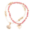 Pink Rhodonite and White Pearl Golden Heart Charm Bracelet Set - Barse Jewelry