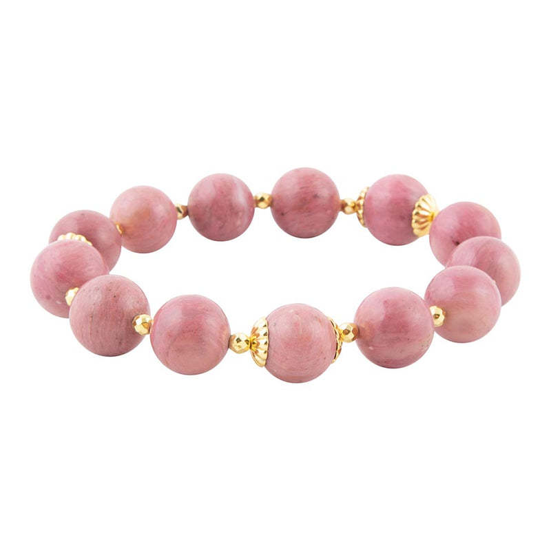 Pink Rhodonite Chunky Golden Stretch Bracelet - Barse Jewelry