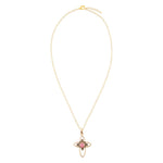 Pink Rhodonite Golden Cross Pendant Necklace - Barse Jewelry