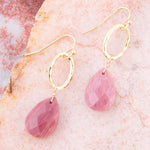 Pretty Drops of Pink Rhodonite Golden Drop Earrings - Barse Jewelry