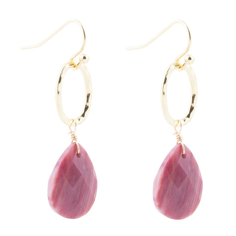 Pretty Drops of Pink Rhodonite Golden Drop Earrings - Barse Jewelry