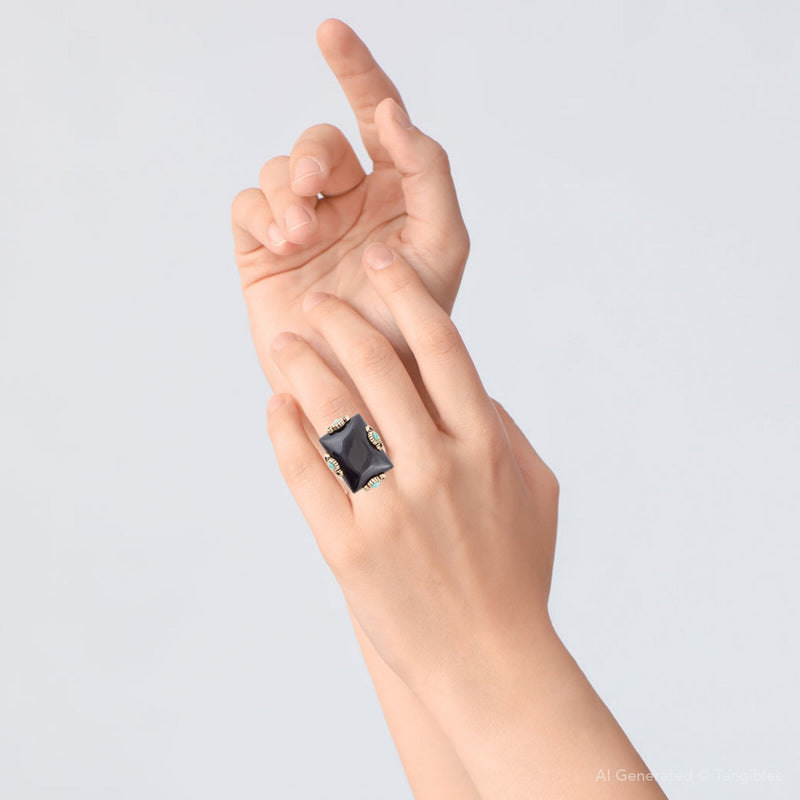 Prima Black Onyx Golden Statement Ring - Barse Jewelry