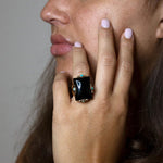 Prima Black Onyx Golden Statement Ring - Barse Jewelry