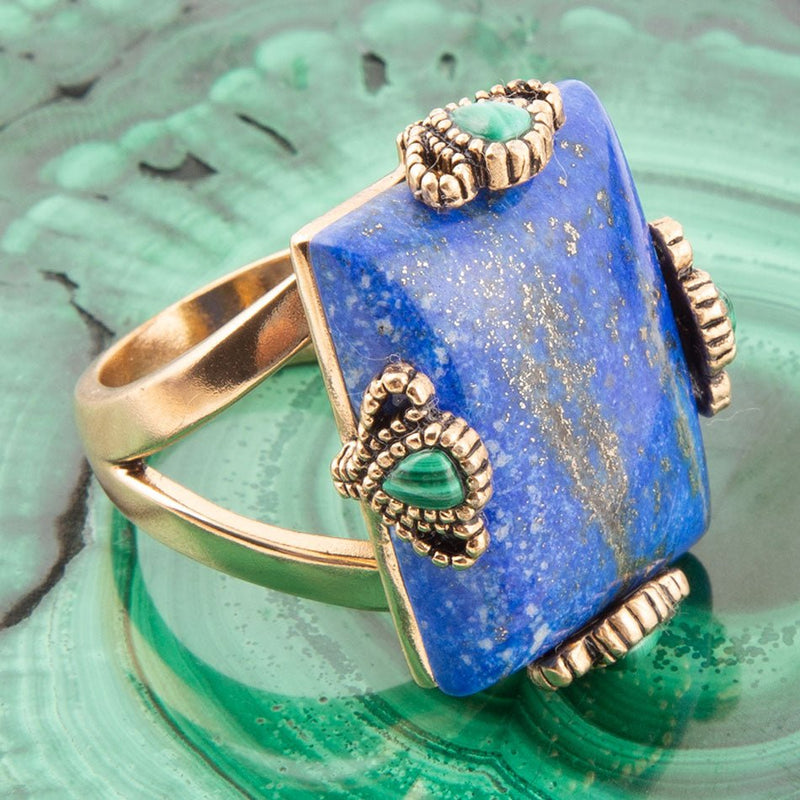 Prismatic Blue Lapis and Malachite Golden Ring - Barse Jewelry