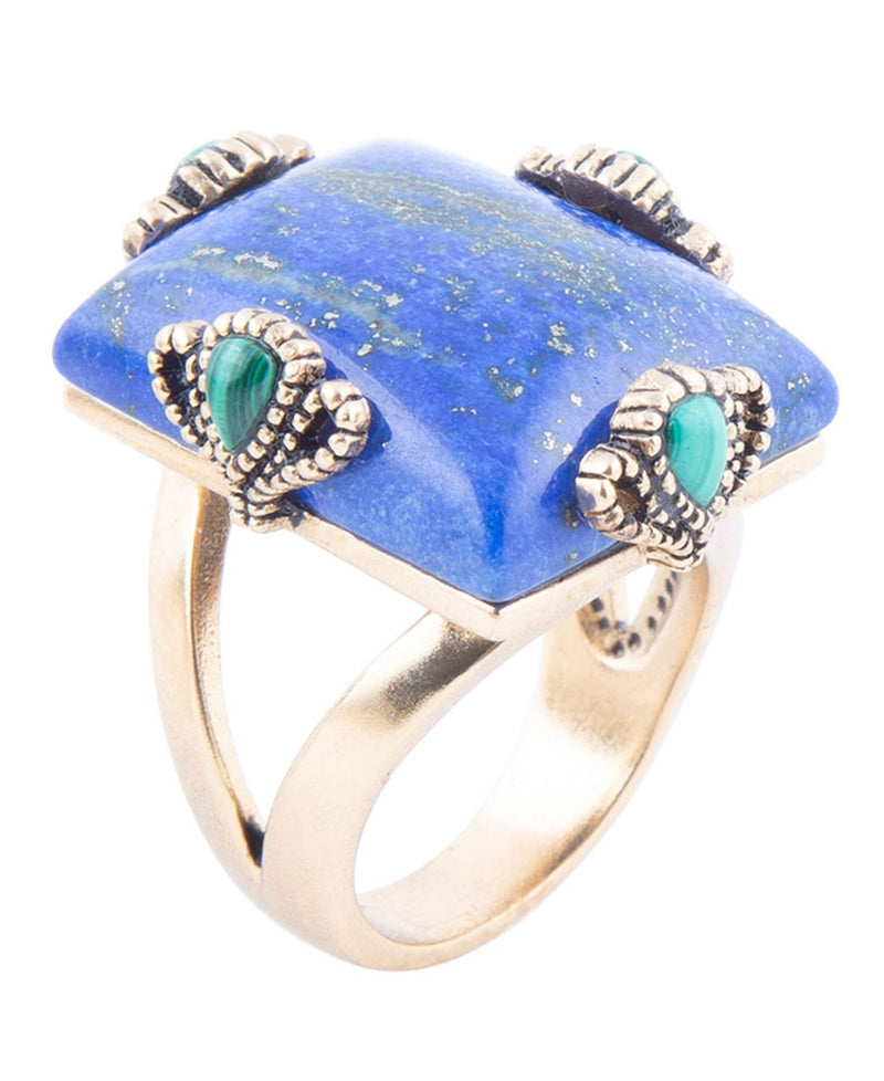 Prismatic Blue Lapis and Malachite Golden Ring - Barse Jewelry