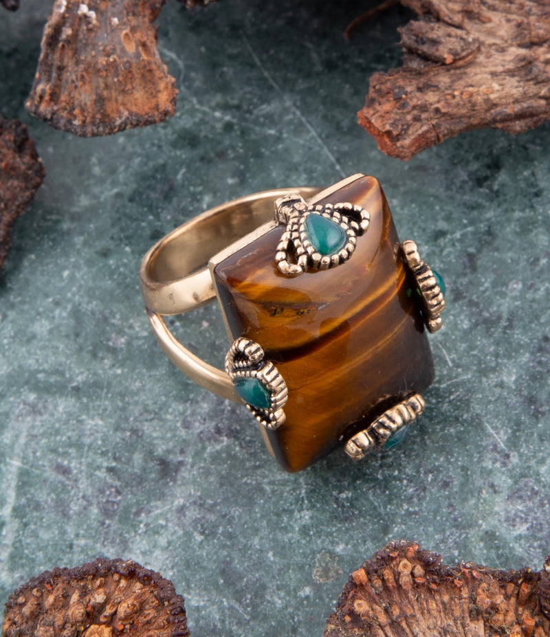 Prismatic Brown Tiger's Eye Statement Golden Ring - Barse Jewelry