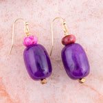 Purple Agate Drop Golden Earrings - Barse Jewelry