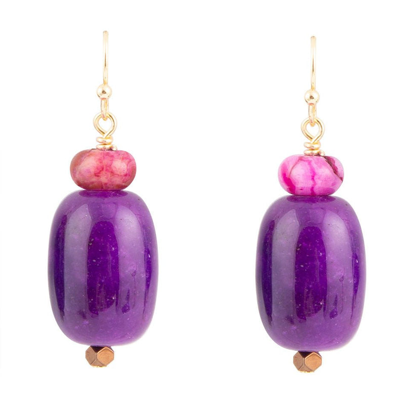 Purple Agate Drop Golden Earrings - Barse Jewelry