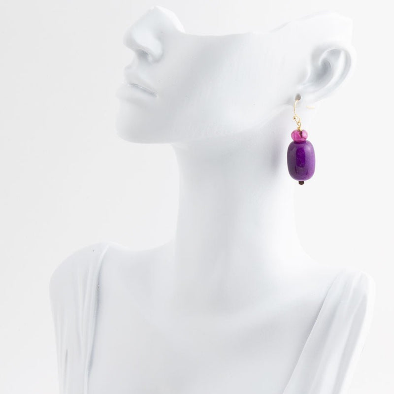 Purple Agate Drop Golden Earrings - Barse Jewelry