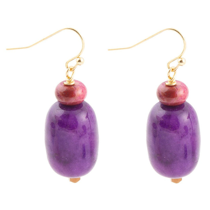 Purple Agate Drop Golden Earrings - Barse Jewelry