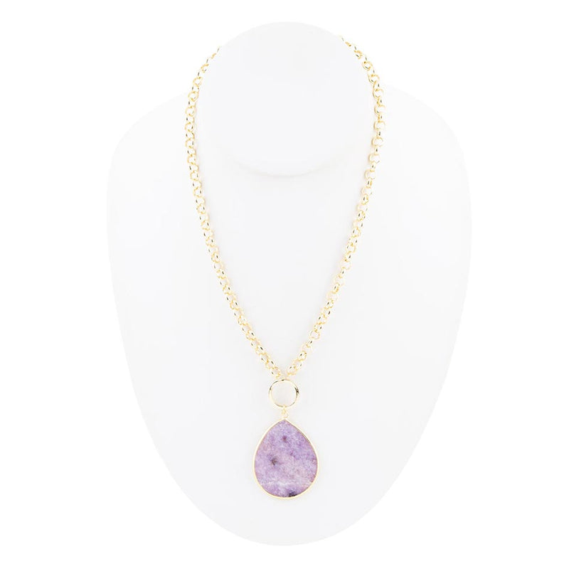 Purple Amethyst Teardrop Golden Chain Necklace - Barse Jewelry