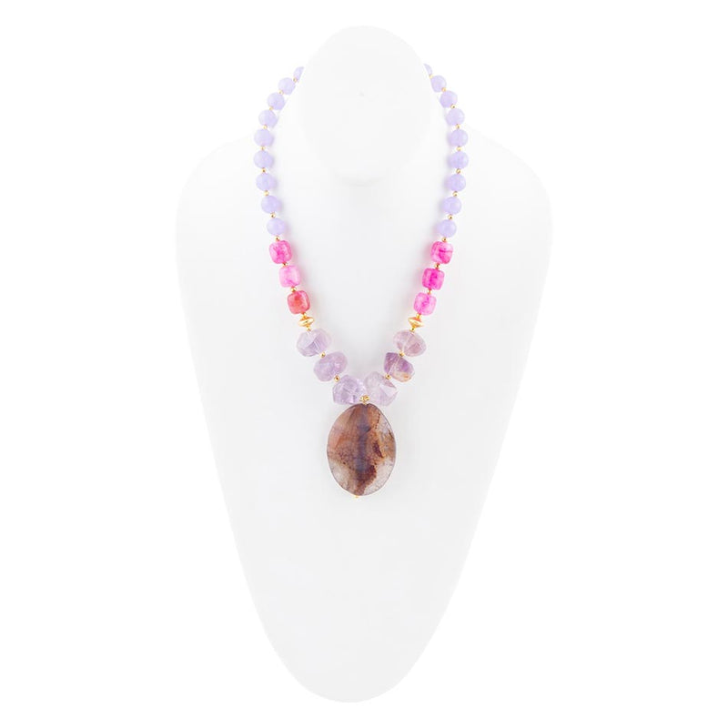 Purple Periwinkle Amethyst and Agate Pendant Necklace - Barse Jewelry