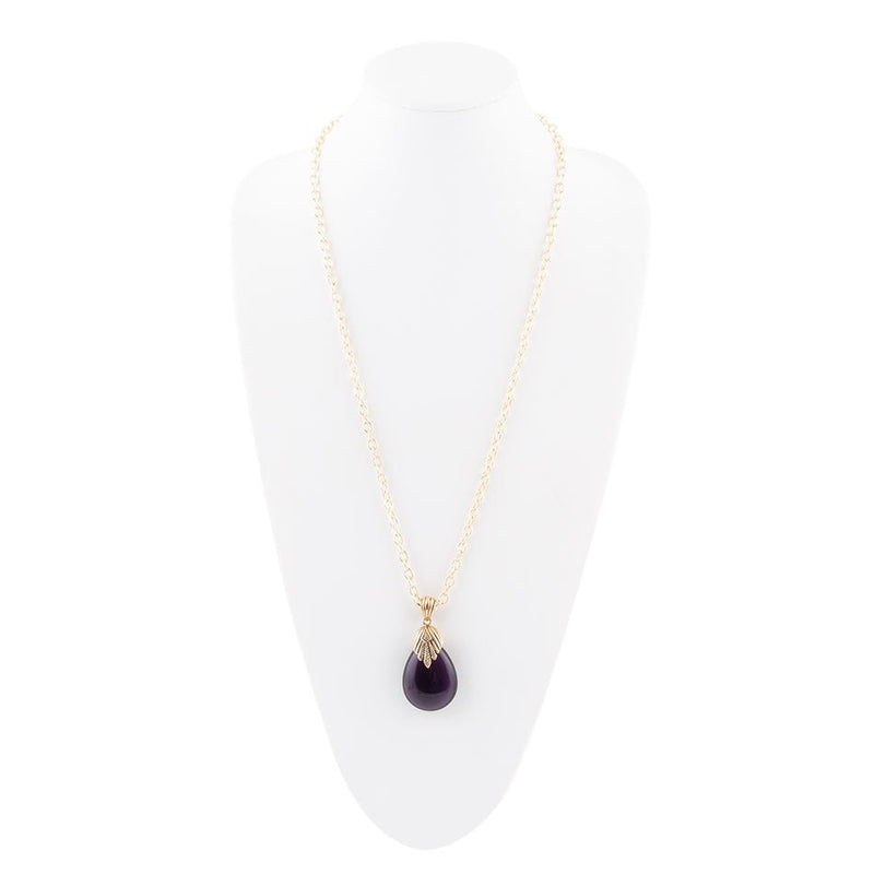 Purple Quartz Tear Drop Glden Pendant Necklaces - Barse Jewelry