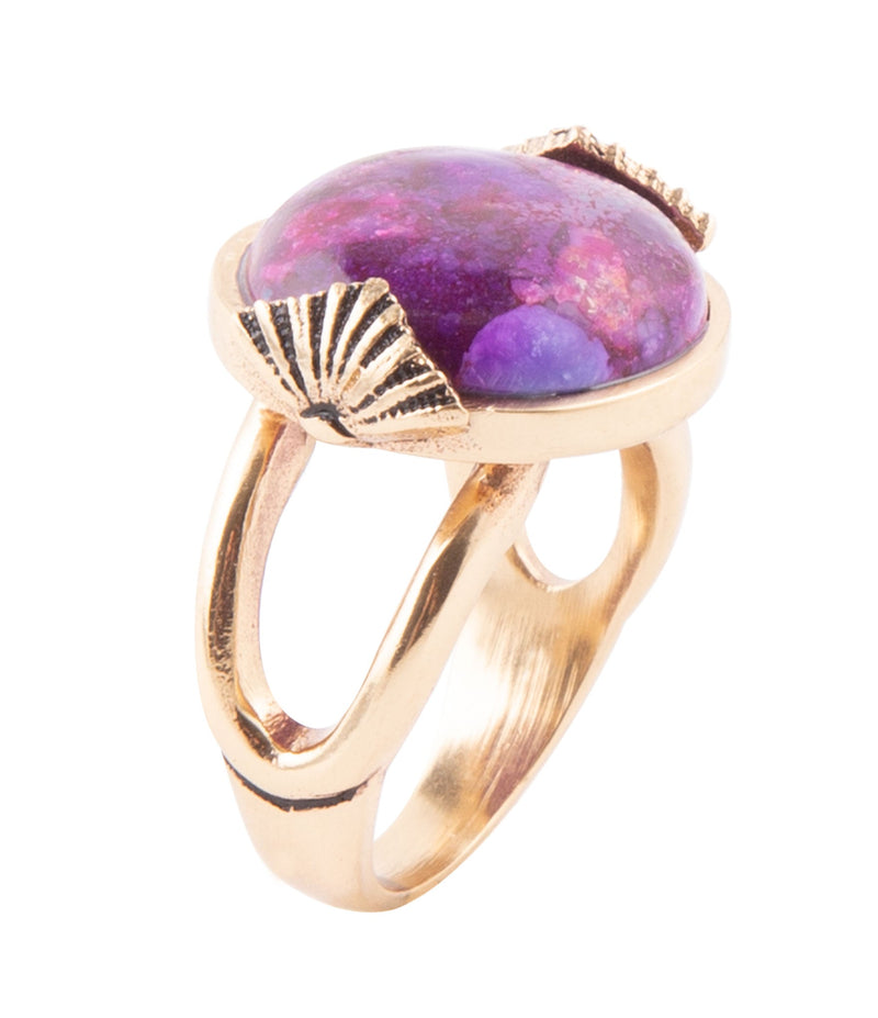 Purple Turquoise Golden Statement Ring - Barse Jewelry