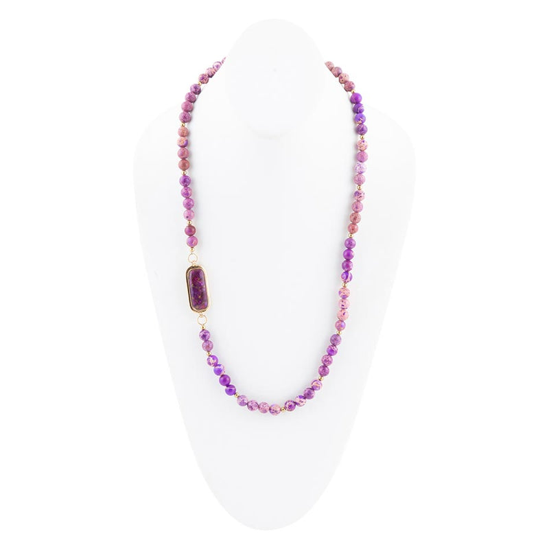 Purple Turquoise Linked Golden Necklace - Barse Jewelry