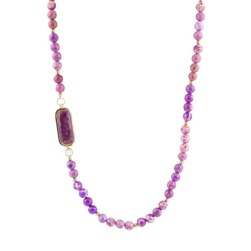 Purple Turquoise Linked Golden Necklace - Barse Jewelry