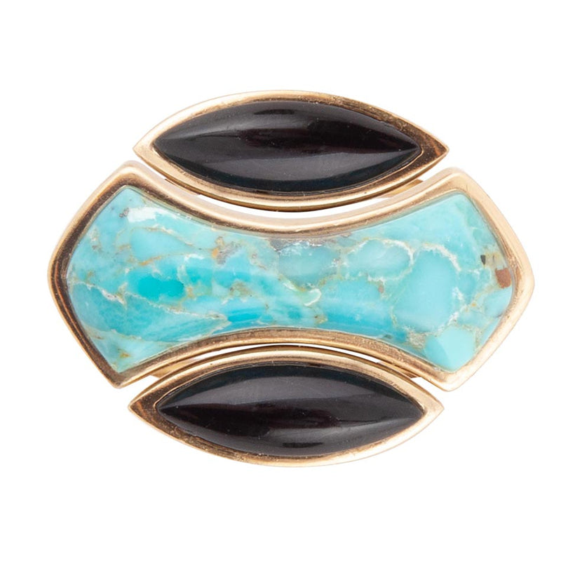 Puzzle Blue Turquoise and Black Onyx Golden Ring Set - Barse Jewelry