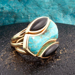 Puzzle Blue Turquoise and Black Onyx Golden Ring Set - Barse Jewelry